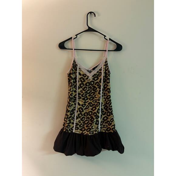 Baby Phat Loungewear Y2K Leopard Print Mini Dress Size Small Lace Trim Cami - Picture 1 of 5
